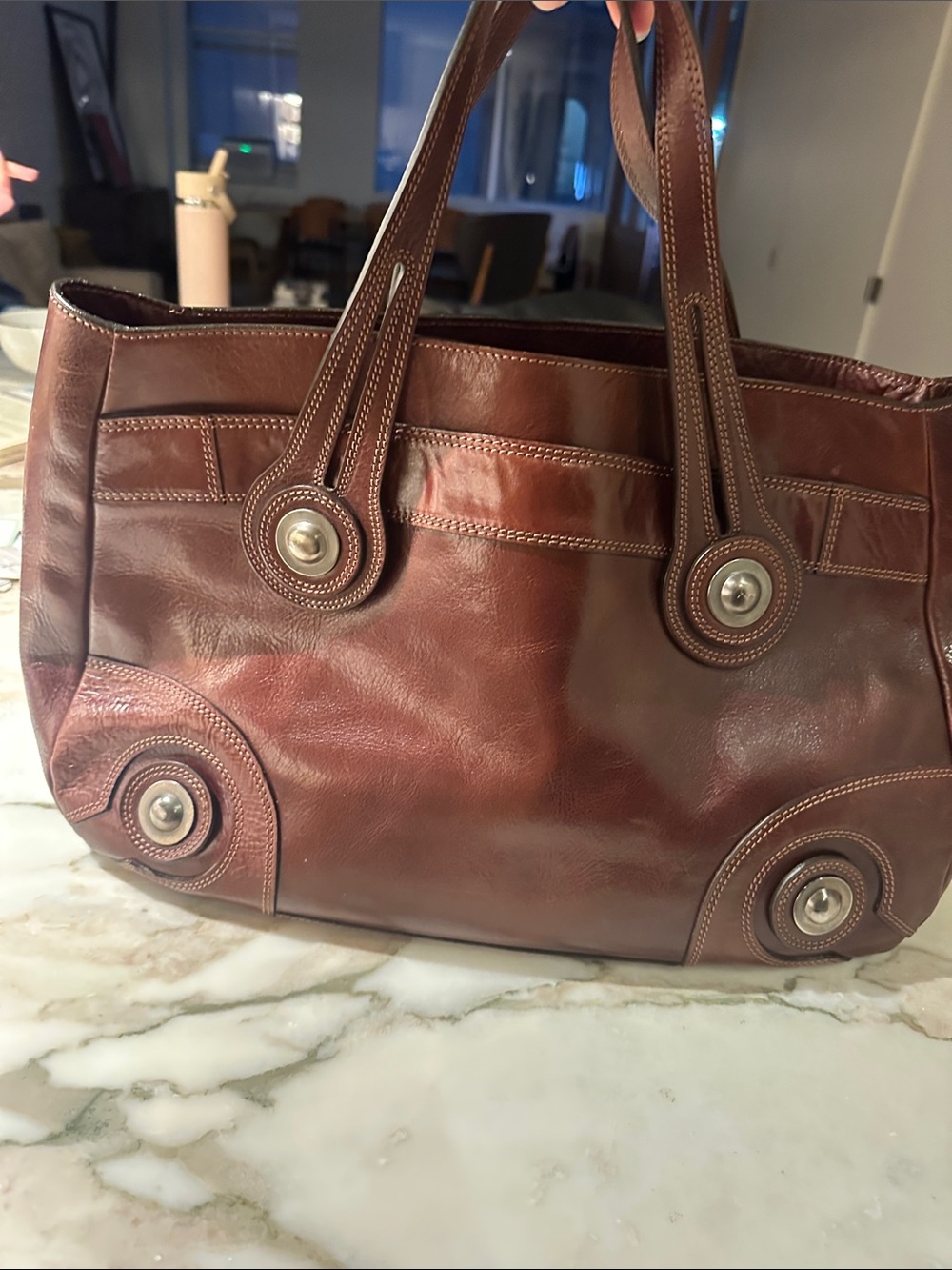 Vintage Marni Deep Burgundy Leather Shoulder Bag with Circular Hardware - Picture 2 of 8